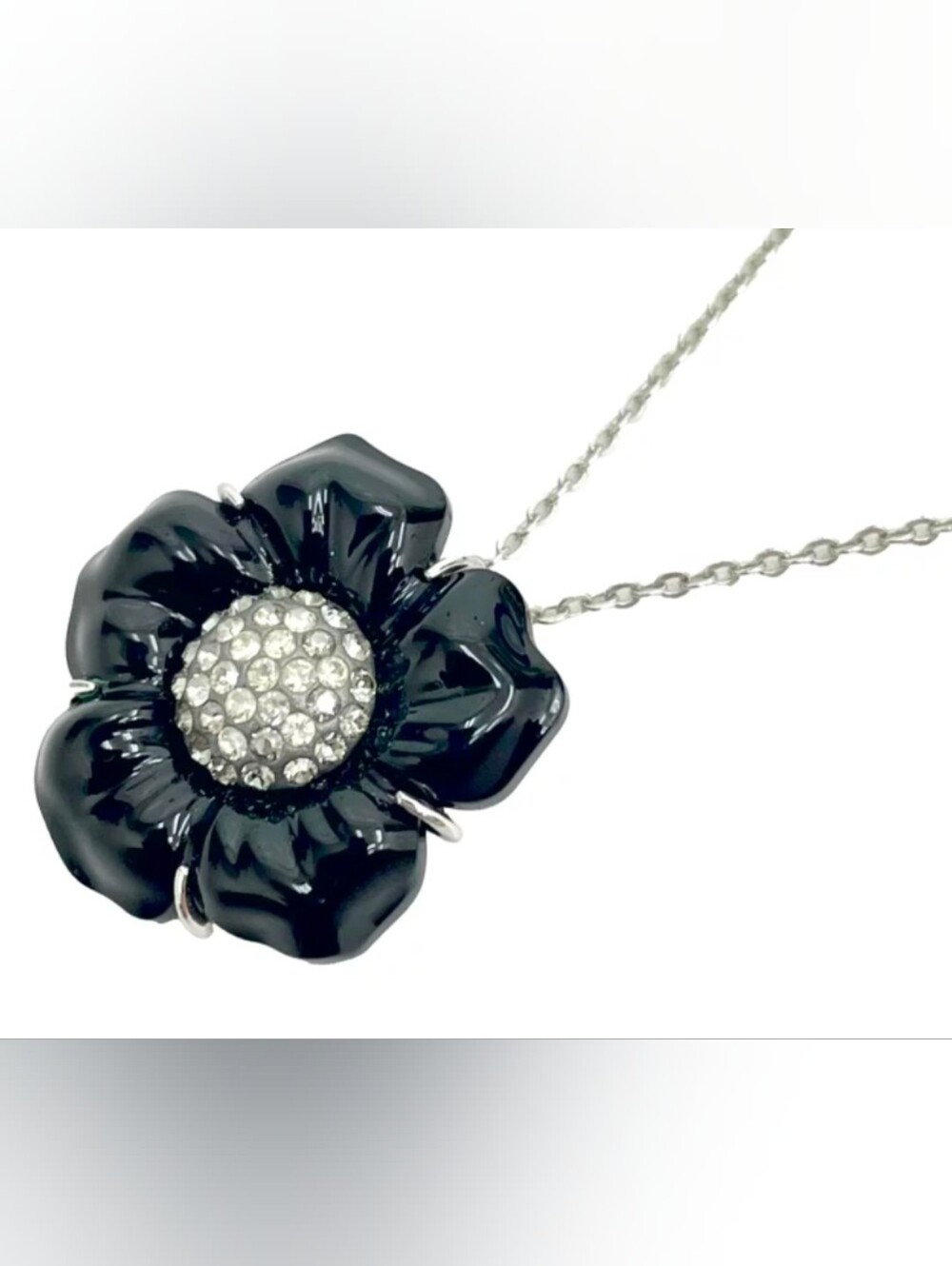 Swarovski Melissa Jet Black Flower Pendant/Necklace w/Pave Crystals